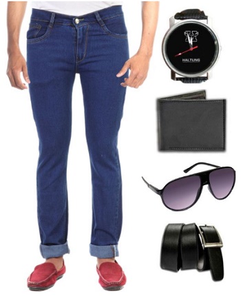 India Desire : Buy Hultung Mens Denim Regular Fit Jeans With Free Wallet, Watch, Sunglass, Belt At Rs 899 From Snapdeal